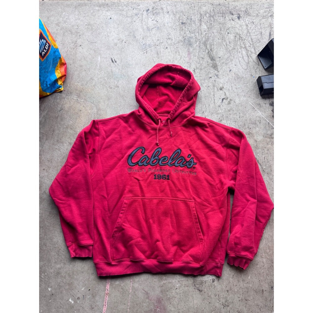Cabelas Mens XL Red Embroidered Logo Pullover Hoodie Sweatshirt 1961